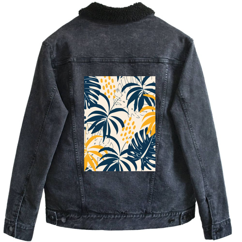 Trend Tropical Leaves Plants Pastel Unisex Sherpa-lined Denim Jacket | Artistshot