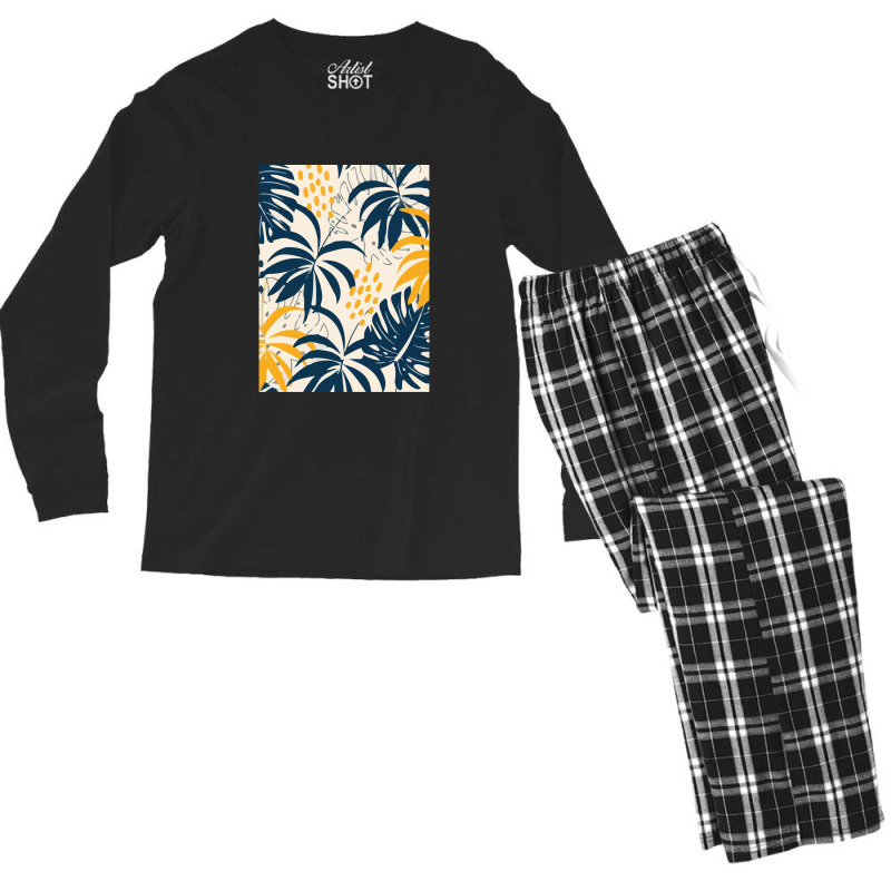 Trend Tropical Leaves Plants Pastel Men's Long Sleeve Pajama Set | Artistshot