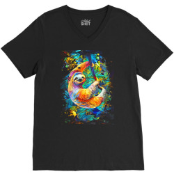 animals t  shirt colorful sloth t  shirt V-Neck Tee | Artistshot