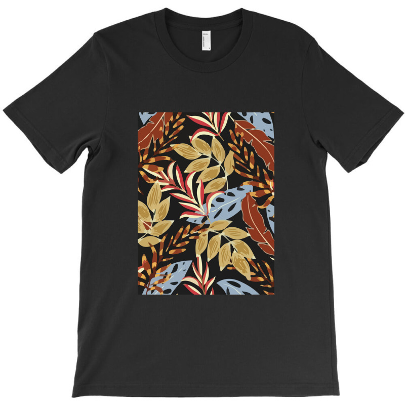 Trend Tropical Pattern With Bright Blue Red Plants Leaves 1 T-shirt | Artistshot