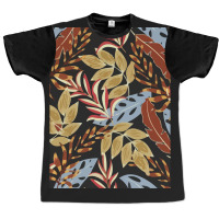 Trend Tropical Pattern With Bright Blue Red Plants Leaves 1 Graphic T-shirt | Artistshot