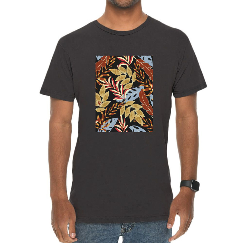 Trend Tropical Pattern With Bright Blue Red Plants Leaves 1 Vintage T-shirt | Artistshot