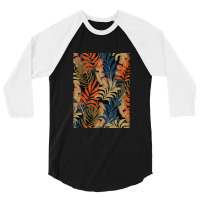 Trend Tropical Pattern With Bright Orange Blue Plants Leaves 3/4 Sleeve Shirt | Artistshot