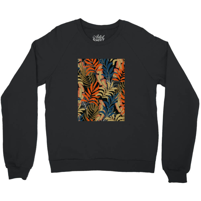 Trend Tropical Pattern With Bright Orange Blue Plants Leaves Crewneck Sweatshirt | Artistshot