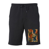 Trend Tropical Pattern With Bright Orange Blue Plants Leaves Fleece Short | Artistshot