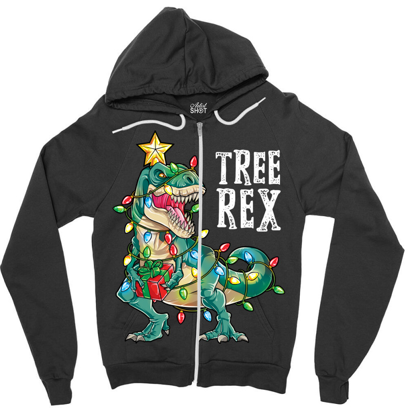 Christmas Shirt For Kids Boys Tree T Rex Dinosaur Xmas Gifts Zipper Hoodie | Artistshot