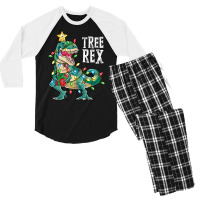 Christmas Shirt For Kids Boys Tree T Rex Dinosaur Xmas Gifts Men's 3/4 Sleeve Pajama Set | Artistshot