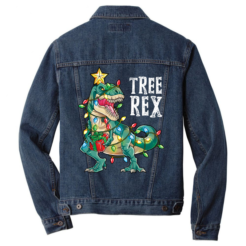 Christmas Shirt For Kids Boys Tree T Rex Dinosaur Xmas Gifts Men Denim Jacket | Artistshot