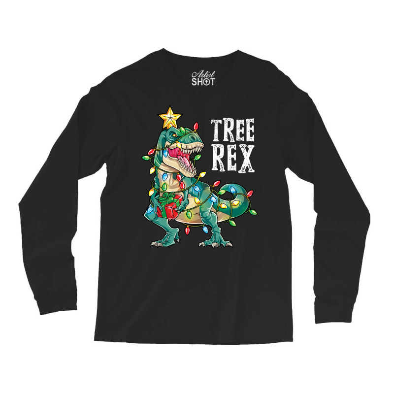 Christmas Shirt For Kids Boys Tree T Rex Dinosaur Xmas Gifts Long Sleeve Shirts | Artistshot