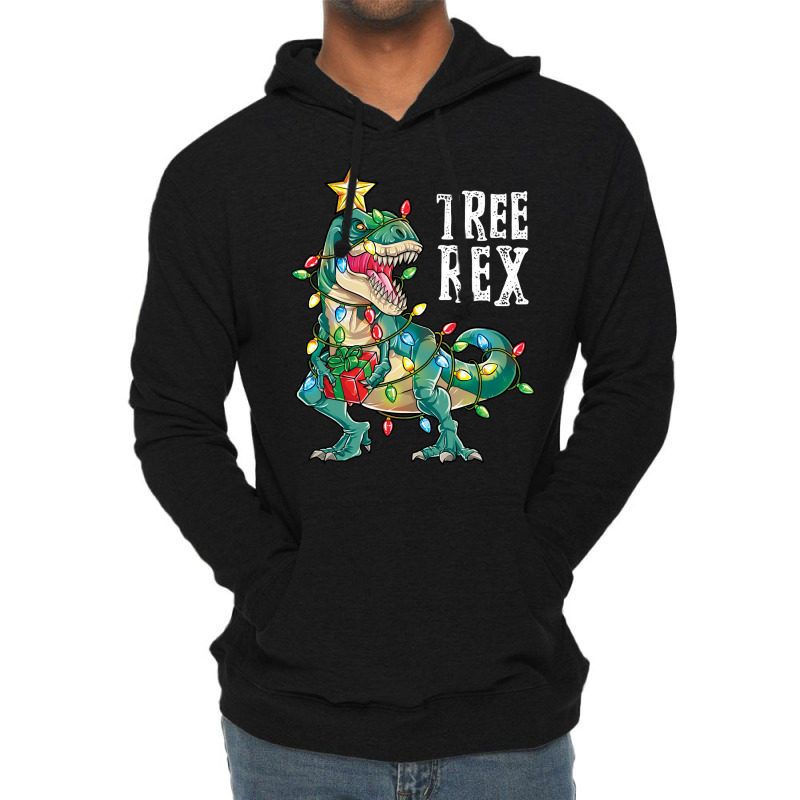 Christmas Shirt For Kids Boys Tree T Rex Dinosaur Xmas Gifts Lightweight Hoodie | Artistshot