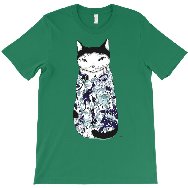 Cat In Blue Peony Tattoo T-shirt | Artistshot