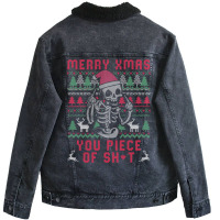 Christmas Skull Funny Ugly Sweater Unisex Sherpa-lined Denim Jacket | Artistshot