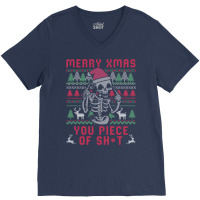 Christmas Skull Funny Ugly Sweater V-neck Tee | Artistshot