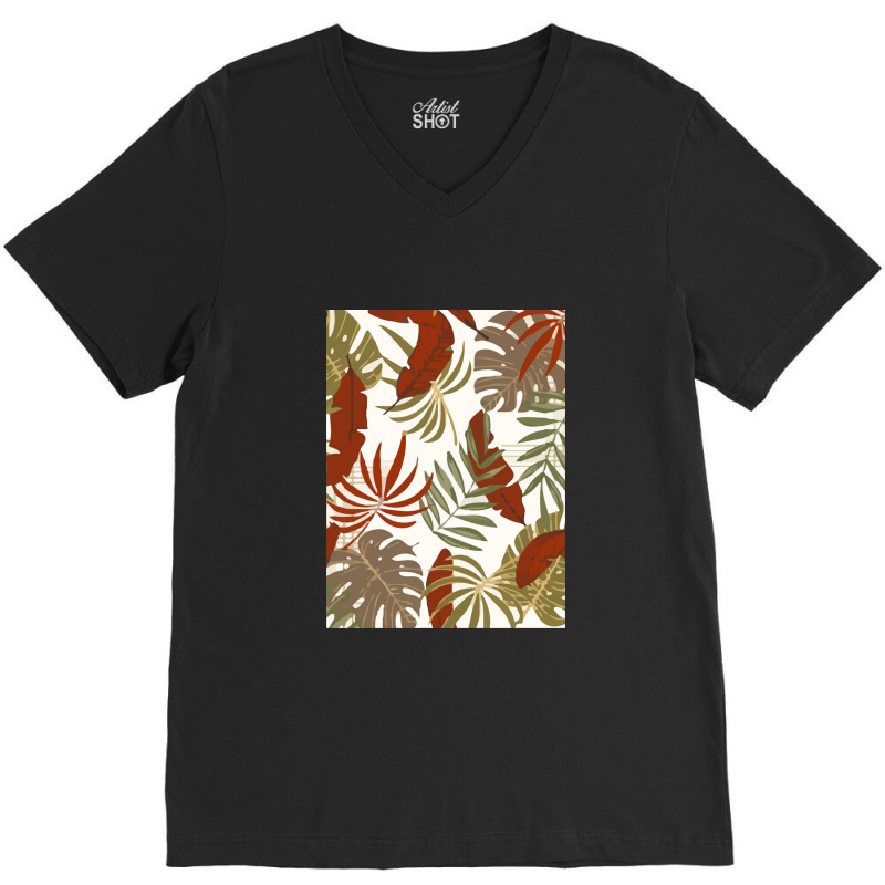 Trend Tropical Seamless Pattern With Colorful Leaves Plants V-neck Tee | Artistshot