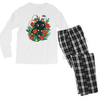 Cat In Poppy Flowers Men's Long Sleeve Pajama Set | Artistshot