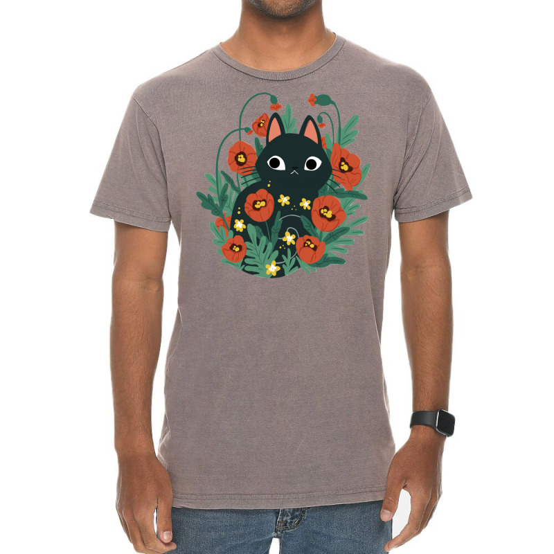 Cat In Poppy Flowers Vintage T-shirt | Artistshot