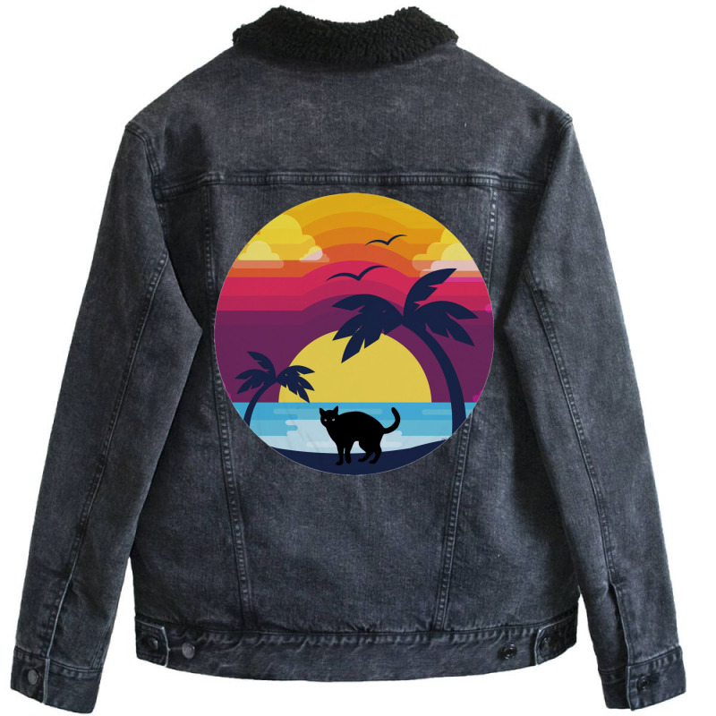 Cat Looking At Sunset 4 Unisex Sherpa-lined Denim Jacket | Artistshot