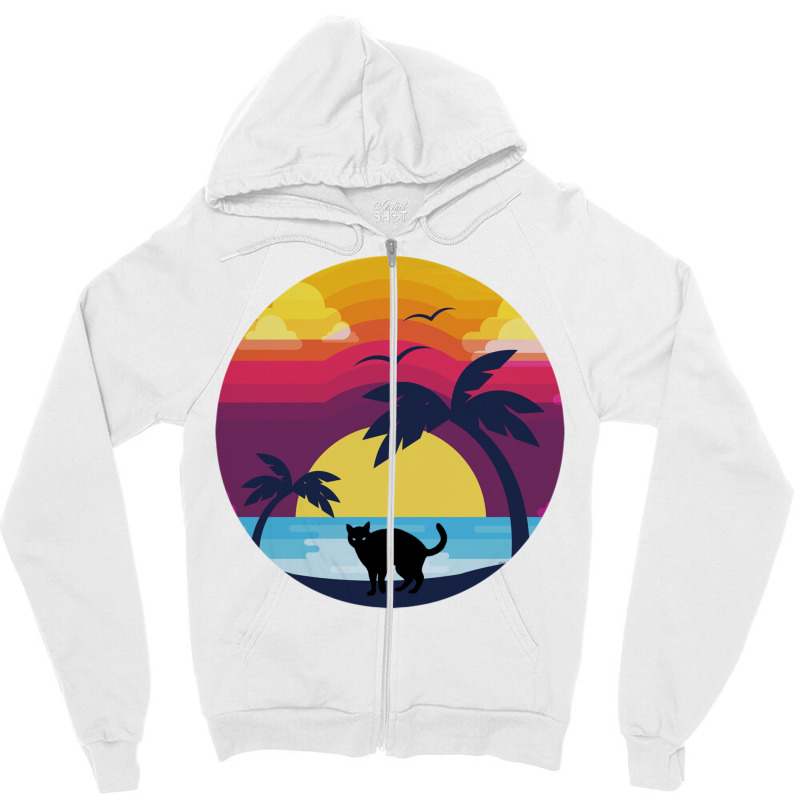 Cat Looking At Sunset 4 Zipper Hoodie | Artistshot