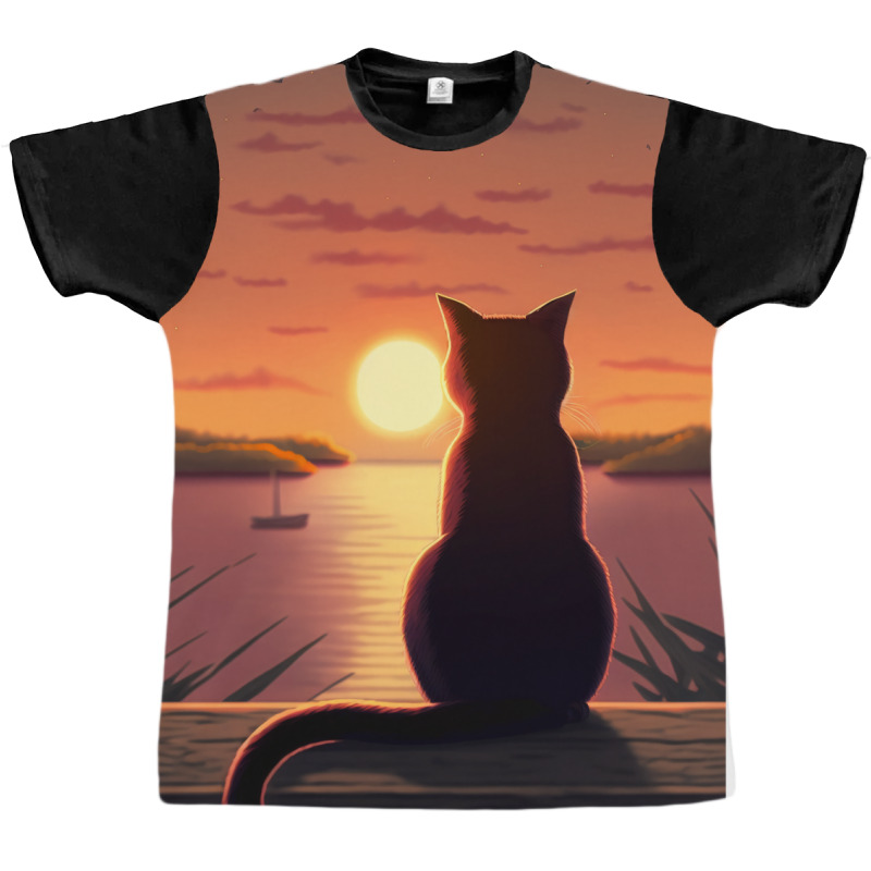 Cat Looking At Sunset1 Graphic T-shirt | Artistshot