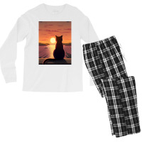 Cat Looking At Sunset1 Men's Long Sleeve Pajama Set | Artistshot