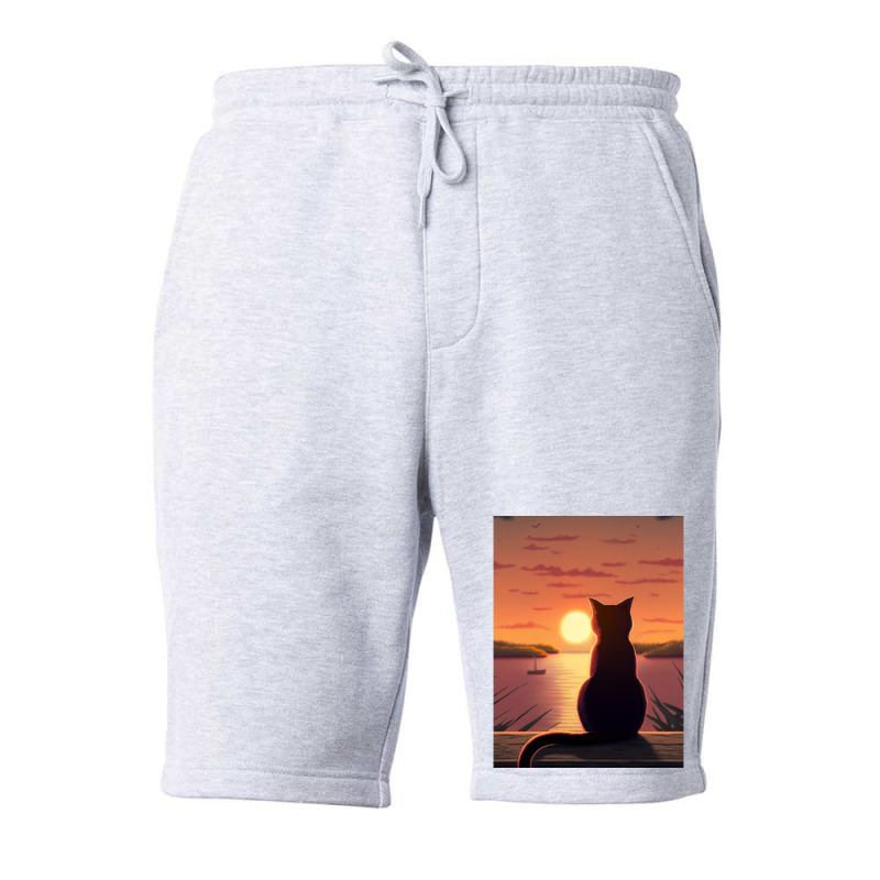 Cat Looking At Sunset1 Fleece Short | Artistshot