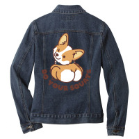 Do Your Squats Cute Corgi   Bodybuilding Ladies Denim Jacket | Artistshot