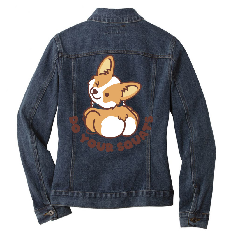 Do Your Squats Cute Corgi   Bodybuilding Ladies Denim Jacket by rhonalrosnann | Artistshot