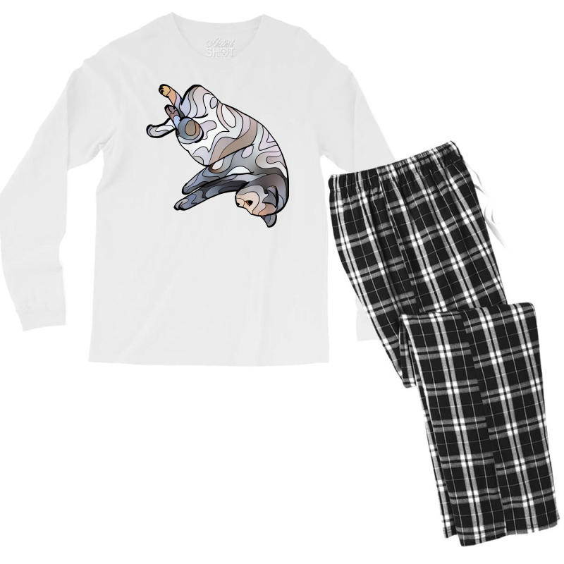 Cat Pretzel Gray And Brown Groovy Men's Long Sleeve Pajama Set | Artistshot