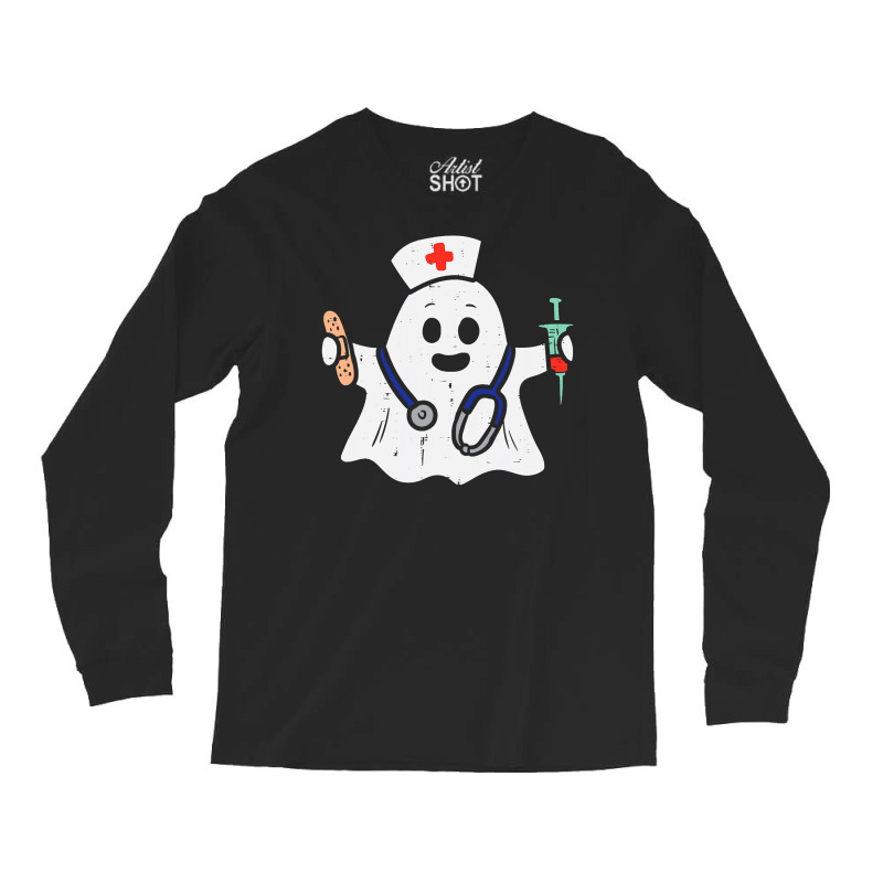 Nurse Ghost Scrub Halloween Costume For Nurses Women Rn Long Sleeve Shirts by JohnNichols89123 | Artistshot