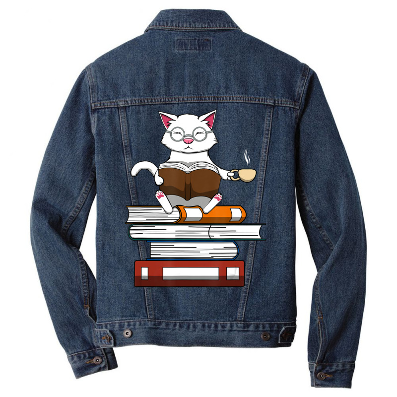 Limited Edition Cat Kitty Reading Books Coffee Men Denim Jacket by bummercaught | Artistshot