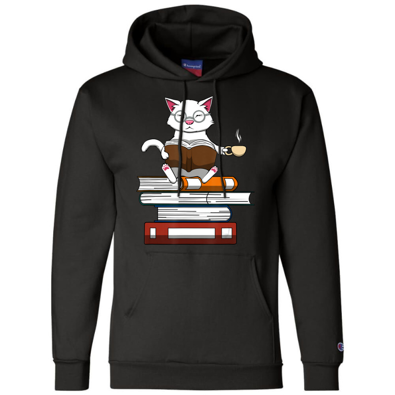 Limited Edition Cat Kitty Reading Books Coffee Champion Hoodie by bummercaught | Artistshot