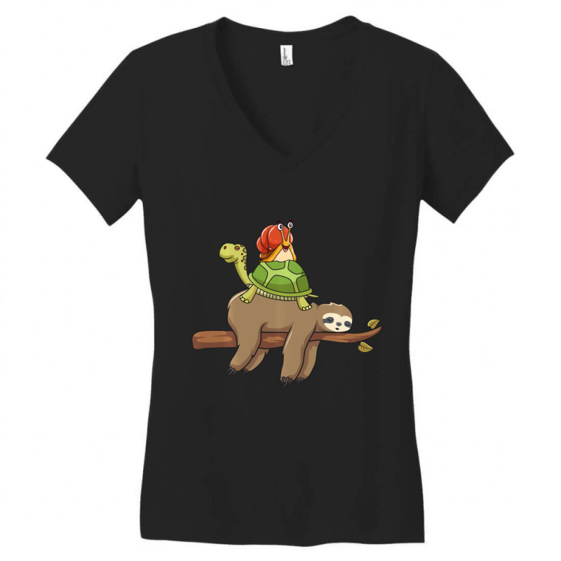 Animal Humor Sloth Turtle Snail Jokes Women's V-Neck T-Shirt by tintruong | Artistshot