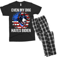 Anti Joe Biden Even My Dog Hates Biden Usa Flag Pibble Men's T-shirt Pajama Set | Artistshot