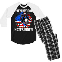 Anti Joe Biden Even My Dog Hates Biden Usa Flag Pibble Men's 3/4 Sleeve Pajama Set | Artistshot