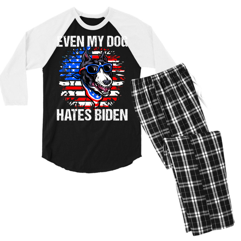 Anti Joe Biden Even My Dog Hates Biden Usa Flag Pibble Men's 3/4 Sleeve Pajama Set by tiennguyen | Artistshot