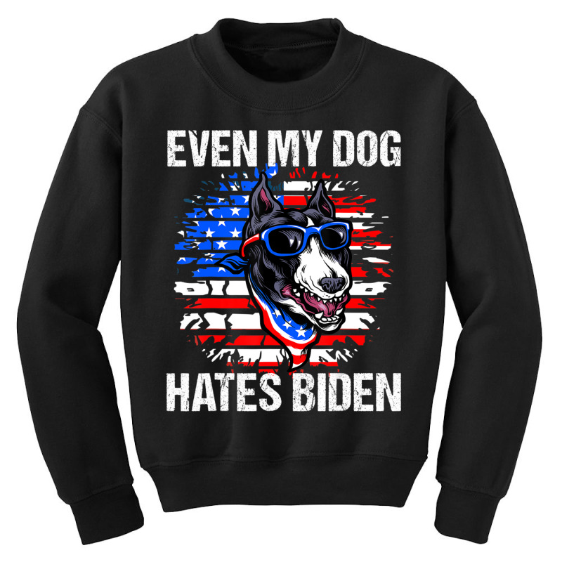 Anti Joe Biden Even My Dog Hates Biden Usa Flag Pibble Youth Sweatshirt by tiennguyen | Artistshot