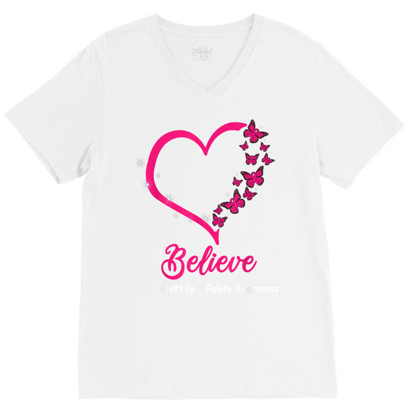 Believe Cleft Lip & Palate Awareness Butterflies Vintage T Shirt V-Neck Tee by araceliphexy | Artistshot