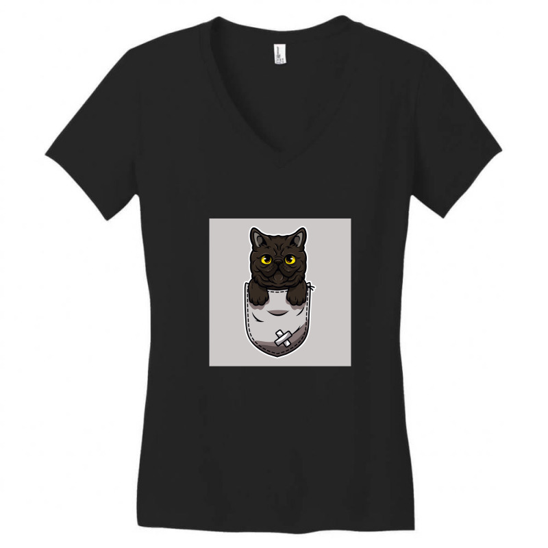 Cute Pet Cat Cartoon That Comes Out Pocket Pouch .png Women's V-Neck T-Shirt by JamesLong | Artistshot