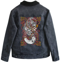 Fenrir The Wolf Norse Mythology Knotwork Coloured Unisex Sherpa-lined Denim Jacket | Artistshot