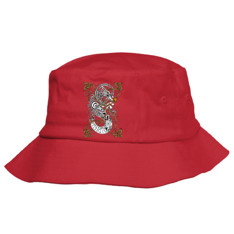 Fenrir The Wolf Norse Mythology Knotwork Coloured Bucket Hat | Artistshot