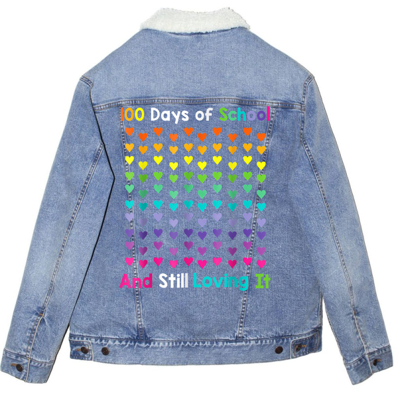 Cute 100 Days Of School And Still Loving It Hearts 100th T Shirt Unisex Sherpa-lined Denim Jacket | Artistshot