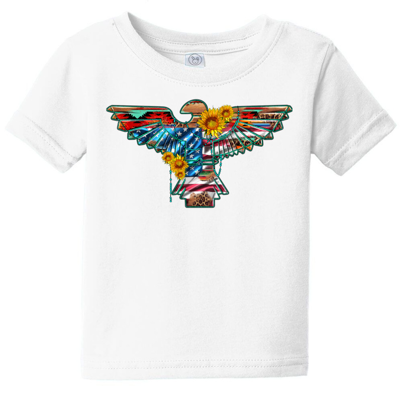 Thunderbird With Usa Flag And Sunflowers Baby Tee | Artistshot