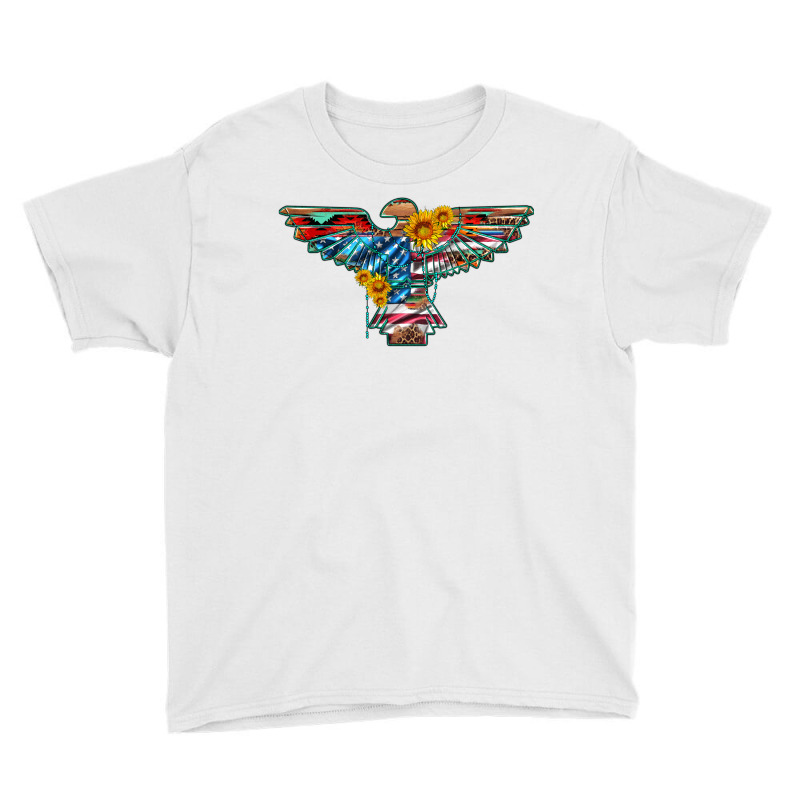 Thunderbird With Usa Flag And Sunflowers Youth Tee | Artistshot