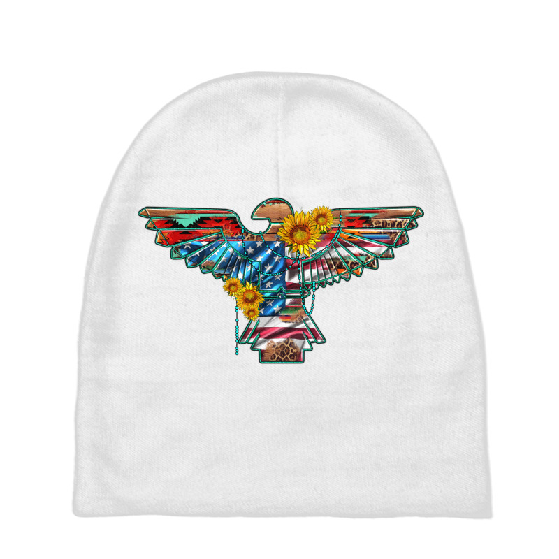 Thunderbird With Usa Flag And Sunflowers Baby Beanies | Artistshot