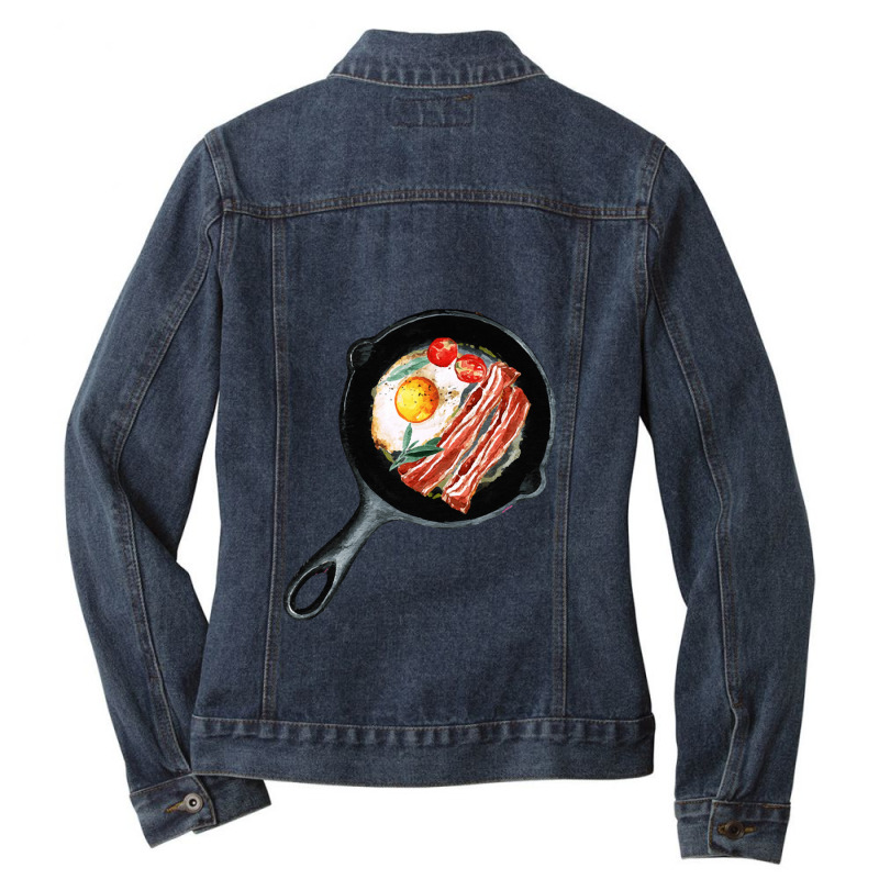 Bacon And Sunny Side Up Eggs  Breakfast Pan Of Bacons, Egg And Ladies Denim Jacket by tomjerrycrush39 | Artistshot