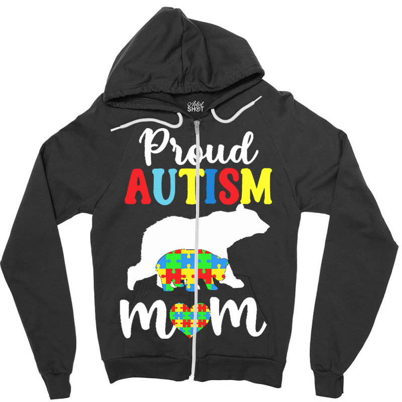 Autism Awareness T  Shirt Womens Proud Autism Mom Puzzle Autism Awaren Zipper Hoodie by vmcdermott132 | Artistshot