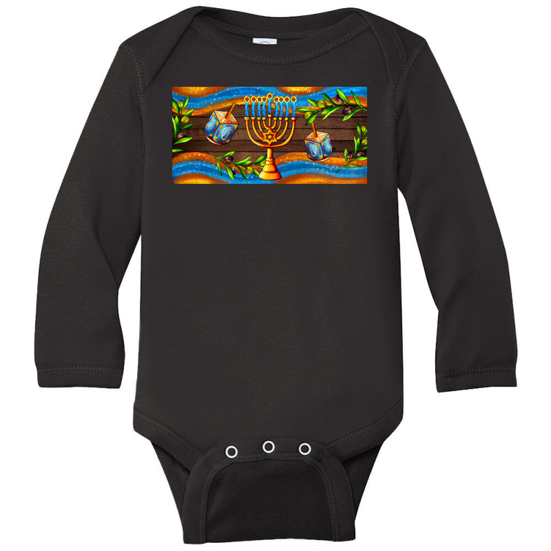 Hanukkah With Candlestick Long Sleeve Baby Bodysuit by AdoDesignShop | Artistshot