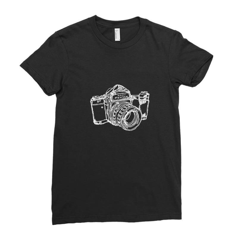 Pentax 6x7 Medium Format Camera White Ink 1 Ladies Fitted T-Shirt by CHARLOTTELYNNTAYLOR | Artistshot