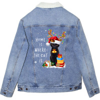 Black Cat Home Is Where The Cat Is Christmas Kitty Kitten Unisex Sherpa-lined Denim Jacket | Artistshot