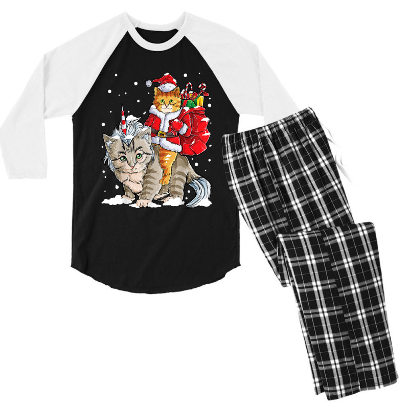 Black Cat Kitty Christmas Cat Christmas Gifts Santa Caticorn Unicorn Men's 3/4 Sleeve Pajama Set | Artistshot